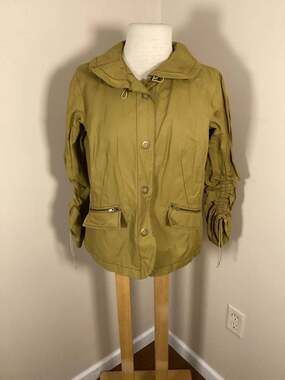 Coldwater Creek Citrine Yellow Ruffle Collar Cinched Sleeve Utility Jacket